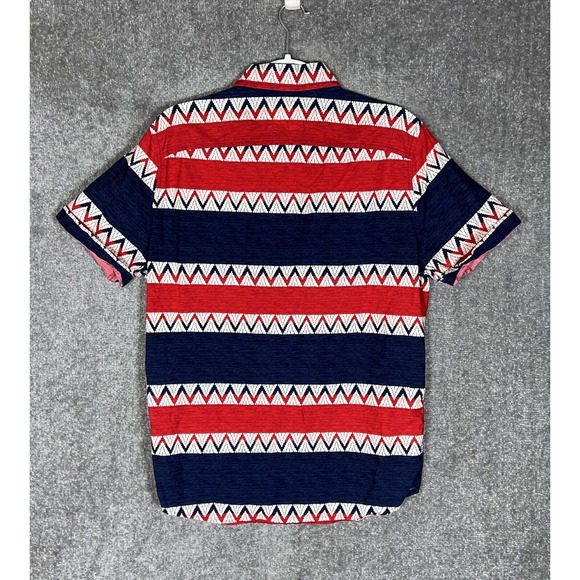 Hollister Southwestern Striped Button Down Shirt Mens Size Large Red Blue Pocket - Picture 2 of 8